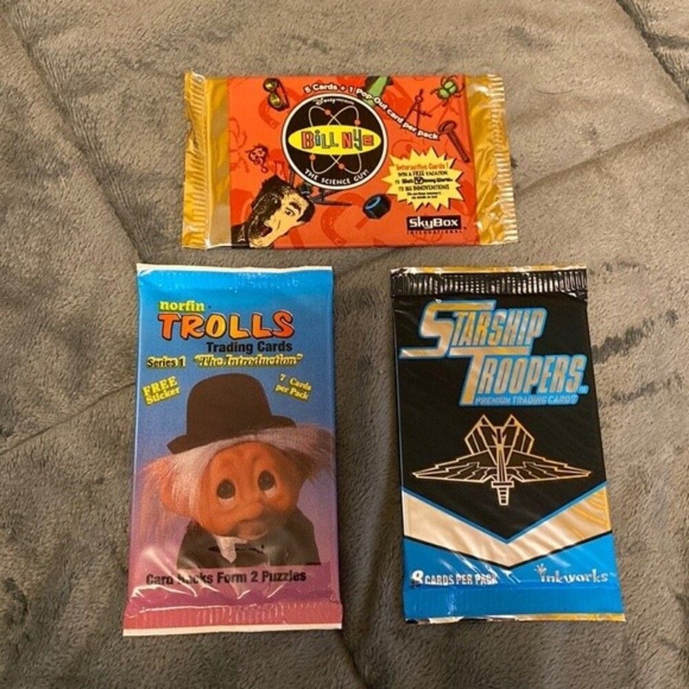 Unopened Vintage Y2K Trading Cards Trolls Starship Troopers Bill Nye Packs